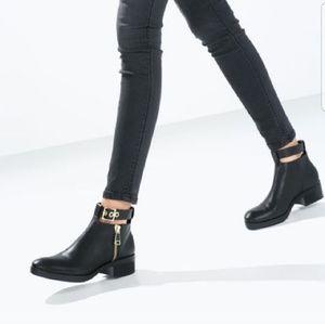 Zara Black Leather Ankle Boots